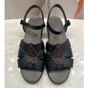 SAS Huarache Quarter Strap Womens Leather Sandals 9.5 Narrow Black Comfort USA